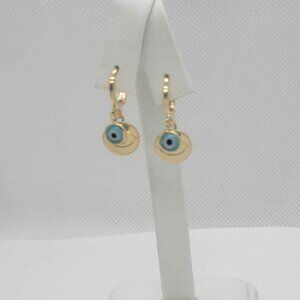 Brand New 18k Gold Filled Baby Blue Evil Eye with Hamsa Earrings